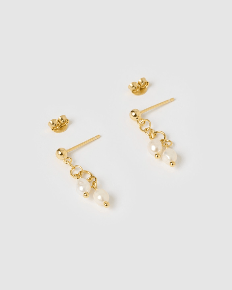 Izoa Elsa Drop Earrings Gold Freshwater Pearl