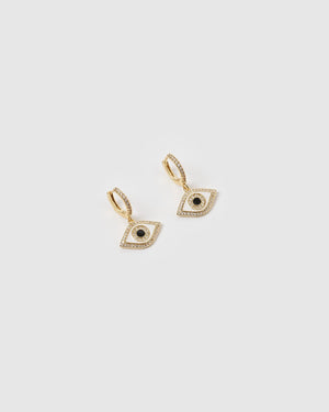 Izoa Evil Eye Huggie Earrings Black Gold