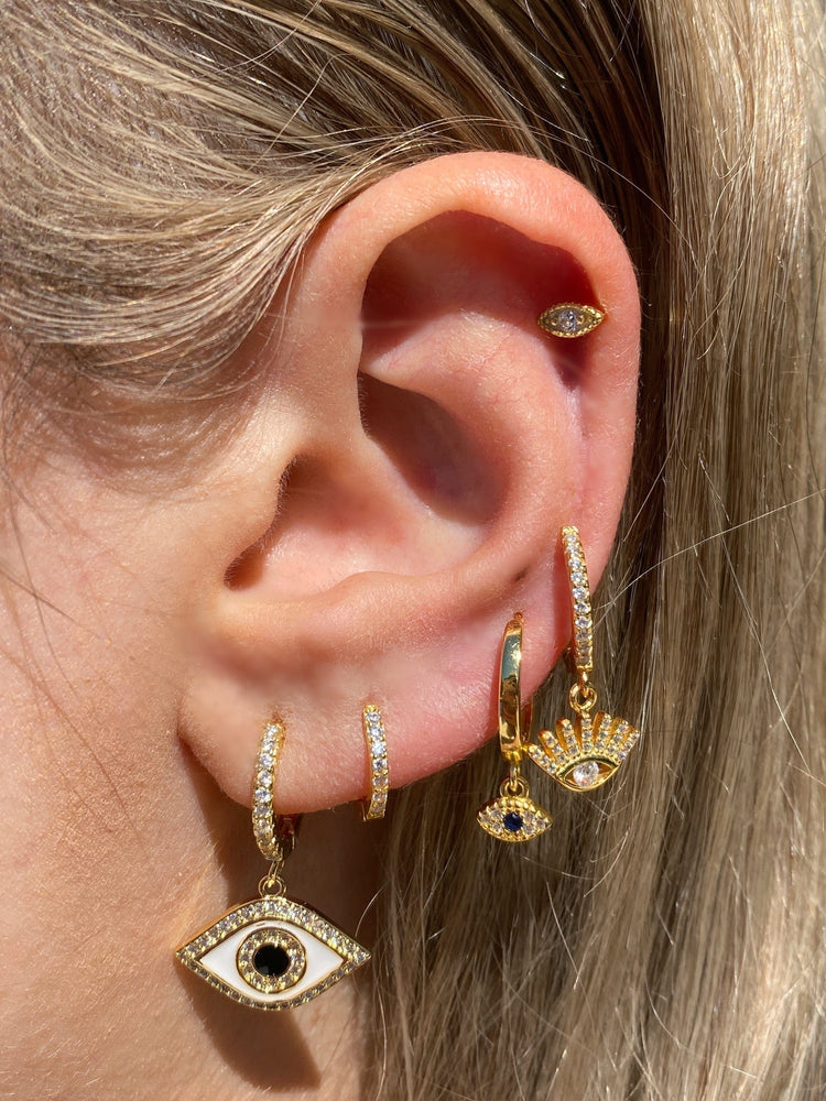 Izoa Earrings Izoa Evil Eye Huggie Earrings Black Gold IZ-EVIL-EYE-GBLK