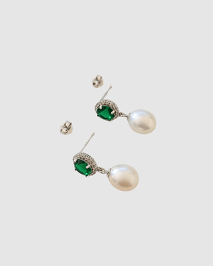 Izoa Jane Drop Earrings Silver Pearl