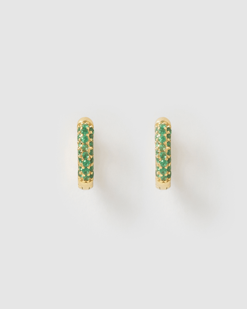 Izoa Kaylee Huggie Earrings Gold Green