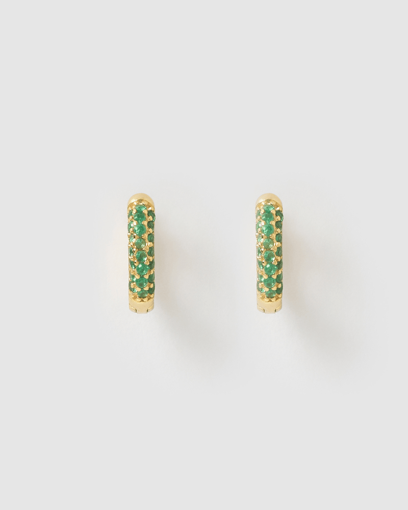 Izoa Earrings Izoa Kaylee Huggie Earrings Gold Green IZ-KAYLEE-GLDGREEN