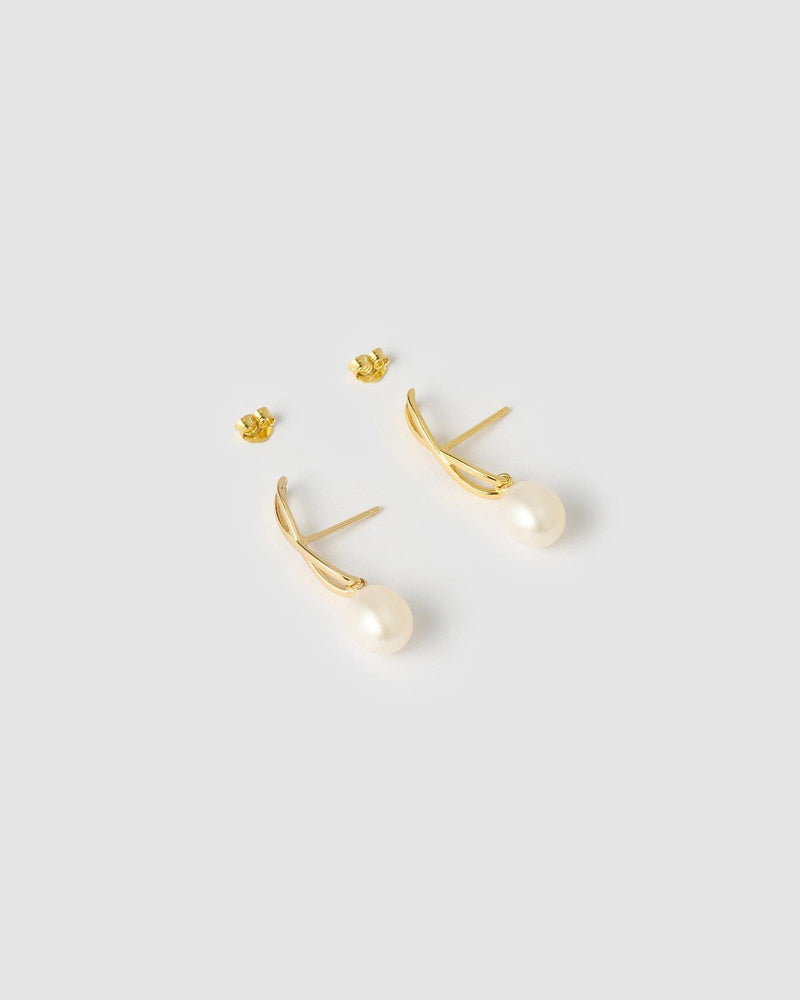 Izoa Kelsey Drop Earrings Gold Pearl