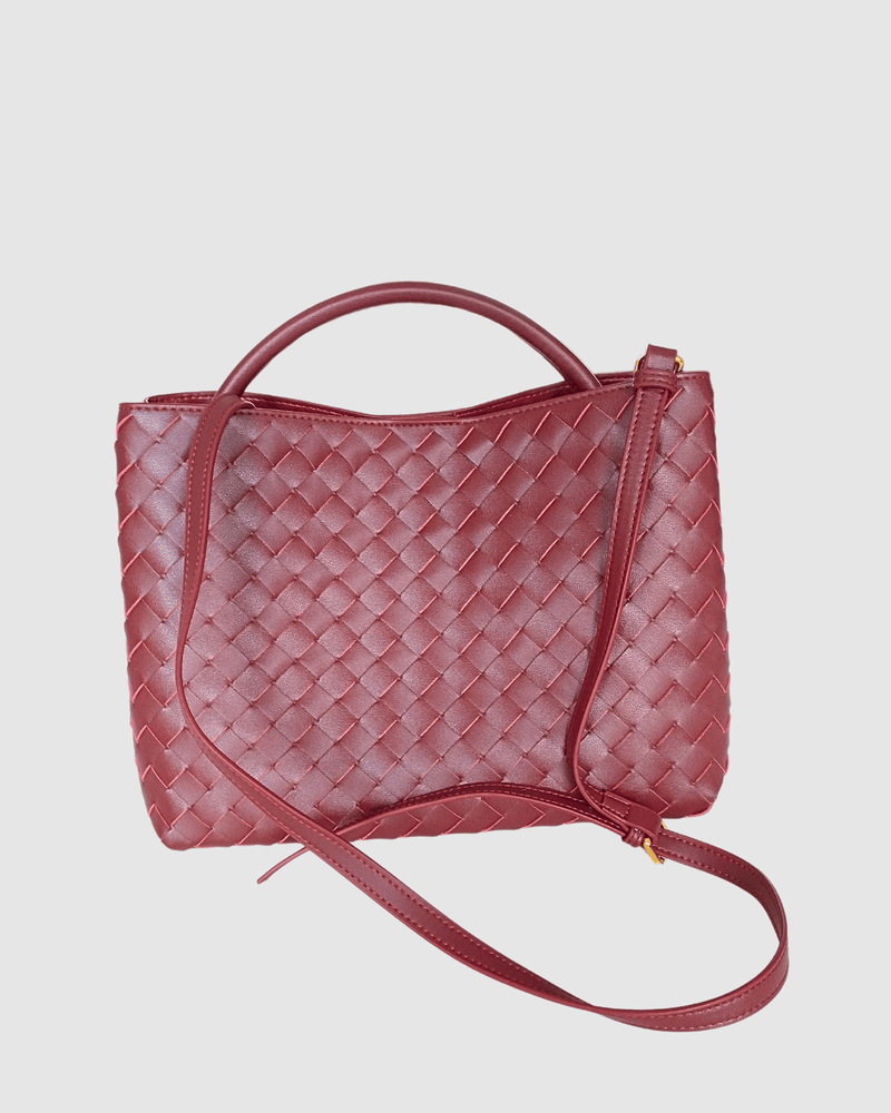 Izoa Lauren Woven Tote Bag Burgundy