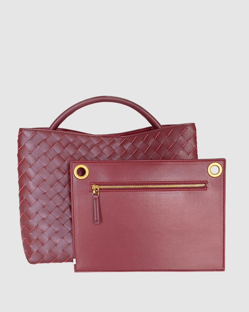 Izoa Lauren Woven Tote Bag Burgundy
