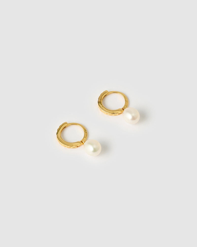 Izoa Lenore Huggie Earrings Gold Pearl