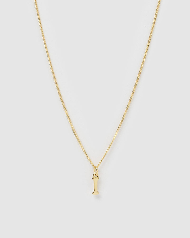 Izoa Alphabet Letter I Necklace Gold