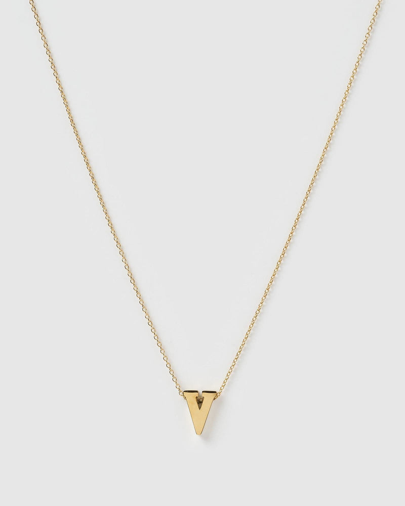 Izoa Alphabet Letter V Necklace Gold