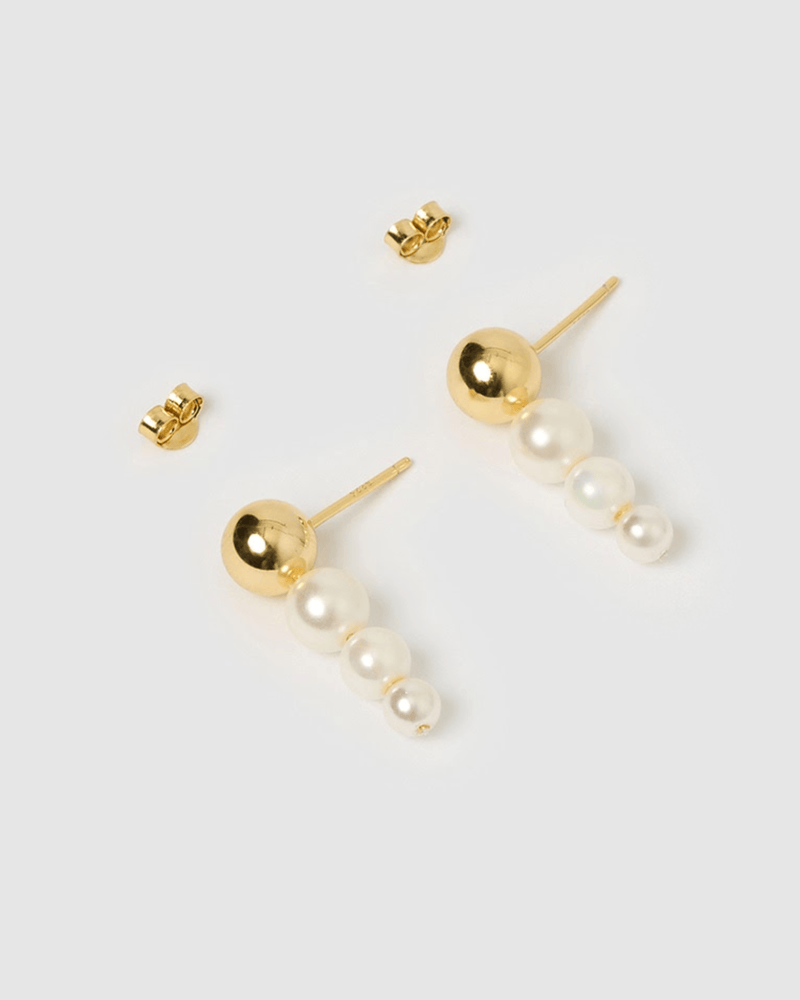 Izoa Malina Drop Earrings Gold Pearl