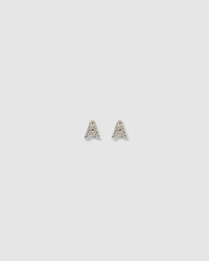 Izoa Earrings Izoa Alphabet Mini Letter A Stud Earrings Silver IZ-MINILETTERSTUD-SILV-A