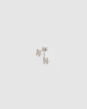 
                
                    Load image into Gallery viewer, Izoa Earrings Izoa Alphabet Mini Letter N Stud Earrings Silver IZ-MINILETTERSTUD-SILV-N
                
            