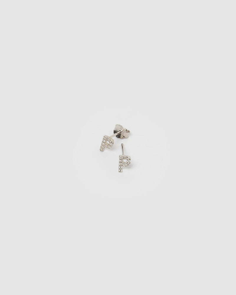 Izoa Alphabet Mini Letter P Stud Earrings Silver