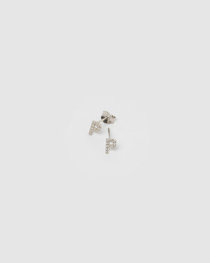 Izoa Alphabet Mini Letter P Stud Earrings Silver