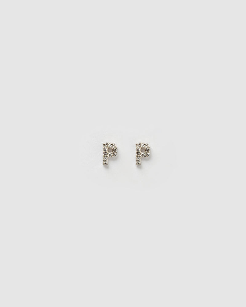 Izoa Alphabet Mini Letter P Stud Earrings Silver