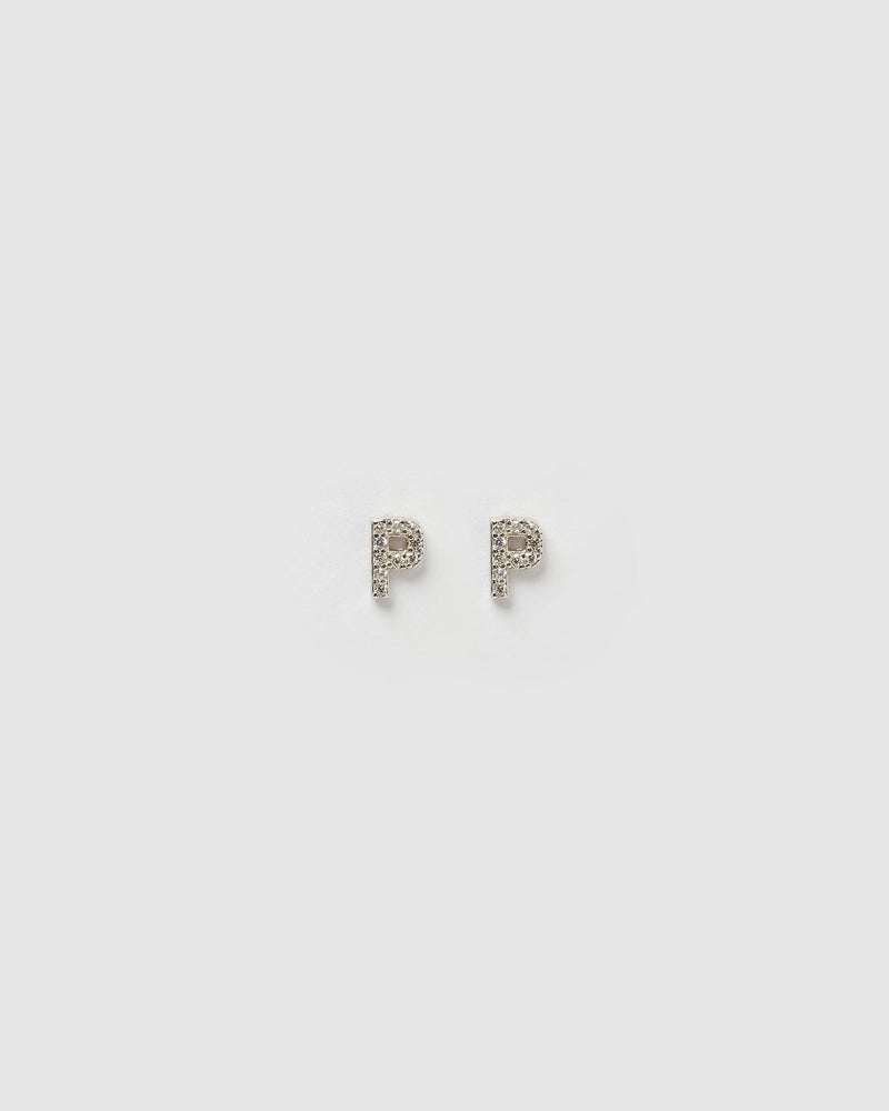 Izoa Earrings Izoa Alphabet Mini Letter P Stud Earrings Silver IZ-MINILETTERSTUD-SILV-P