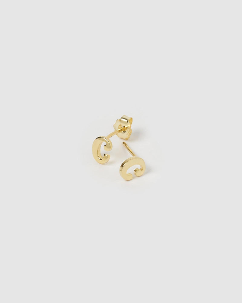 Izoa Earrings Izoa Little Letter C Stud Earrings Gold IZ-MINlLETTERC-GLD