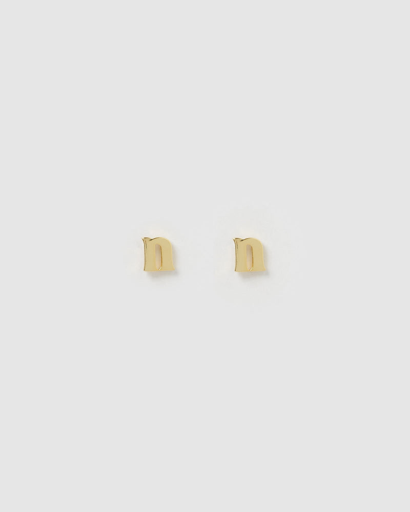 Izoa Little Letter N Stud Earrings Gold