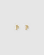 Izoa Little Letter P Stud Earrings Gold