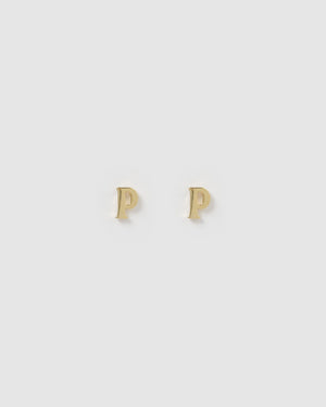 Izoa Earrings Izoa Little Letter P Stud Earrings Gold IZ-MINlLETTERP-GLD