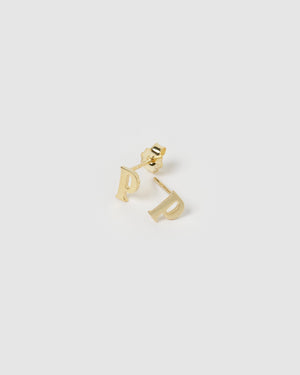 Izoa Earrings Izoa Little Letter P Stud Earrings Gold IZ-MINlLETTERP-GLD