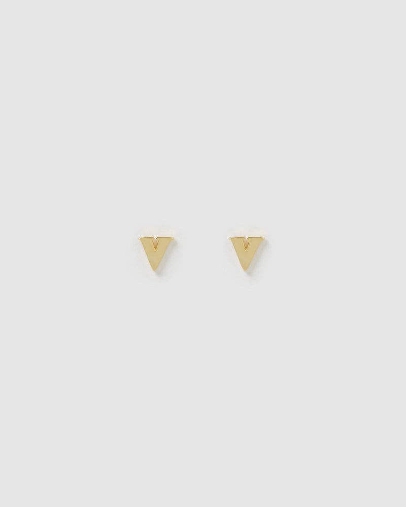 
                
                    Load image into Gallery viewer, Izoa Earrings Izoa Little Letter V Stud Earrings Gold IZ-MINlLETTERV-GLD
                
            