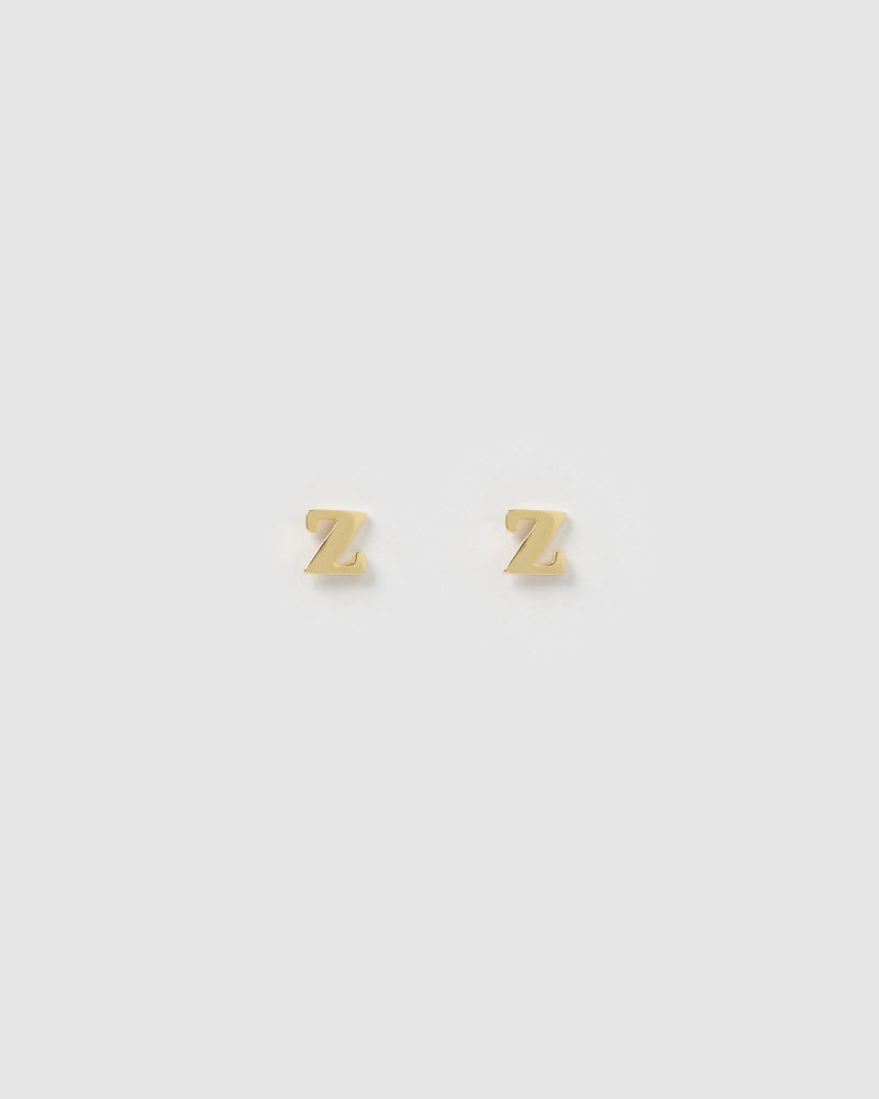 Izoa Little Letter Z Stud Earrings Gold