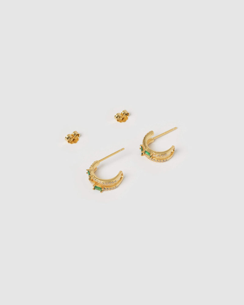 Izoa Earrings Izoa Nix Mini Hoop Earrings Gold Green IZ-NIXMINIHOOP-GLDGREEN