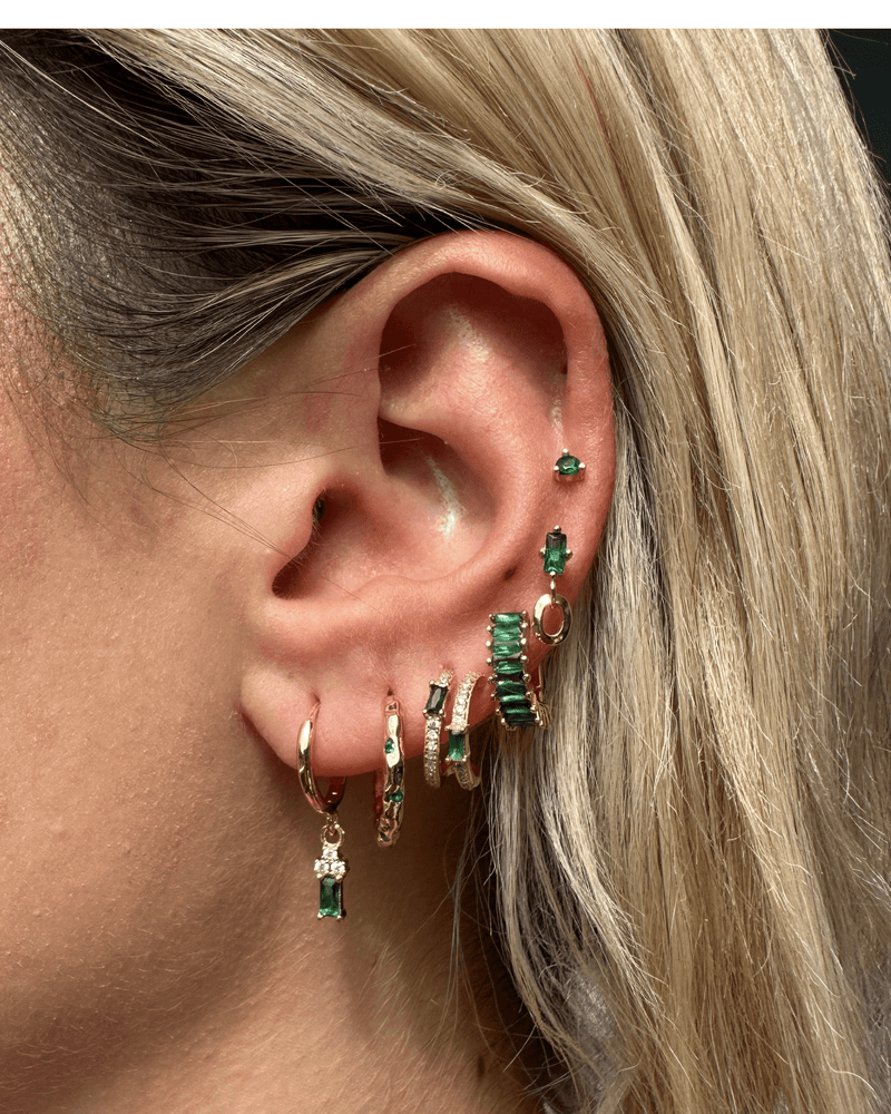 Izoa Earrings Izoa Nix Mini Hoop Earrings Gold Green IZ-NIXMINIHOOP-GLDGREEN