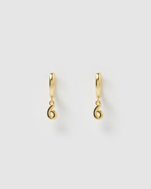 Izoa Number 6 Huggie Earrings Gold
