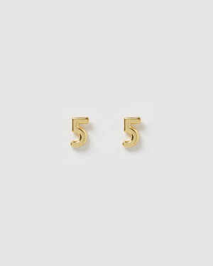 Izoa Number 5 Stud Earrings Gold