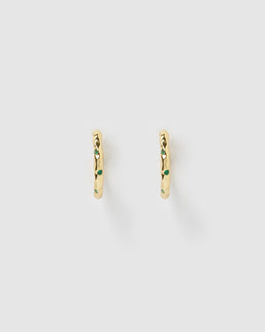 Izoa Rosetta Hoop Earrings Gold Green