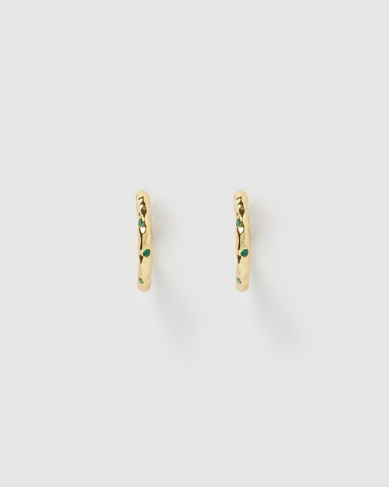 Izoa Rosetta Hoop Earrings Gold Green