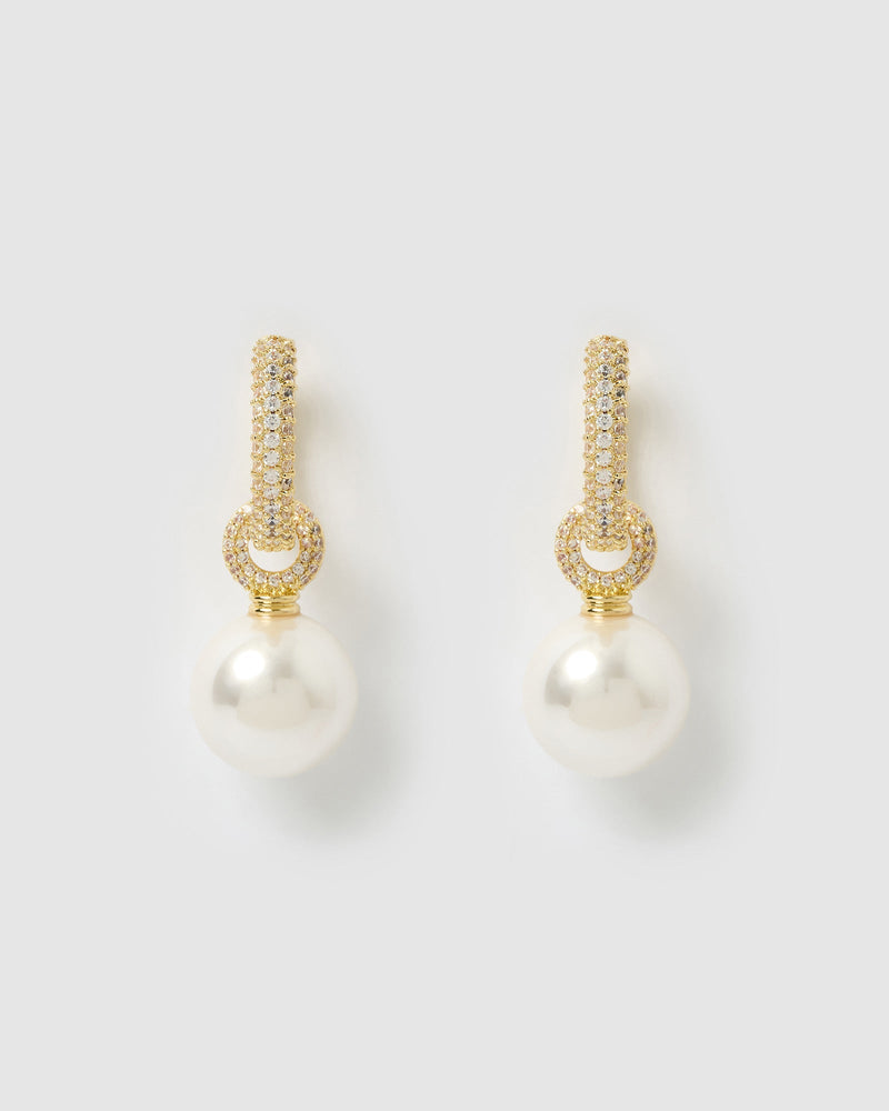 Izoa Earrings Izoa Solstice Huggie Earrings Gold Pearl IZ-SOLSTICEHUG-GLD