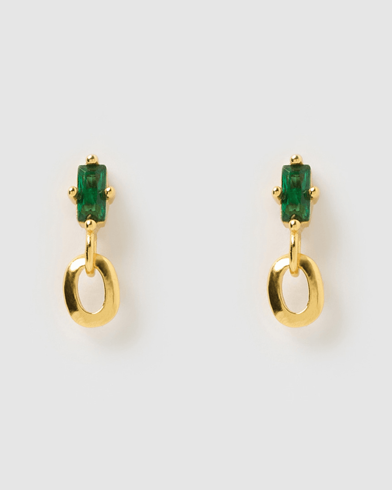 Izoa Earrings Izoa Spencer Stud Earrings Gold Green IZ-SPENCERSTUD-GLDGREEN