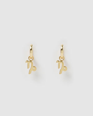 Izoa Earrings Izoa Capricorn Star Sign Symbol Huggie Earrings Gold IZ-STARSIGNHUG-CAP