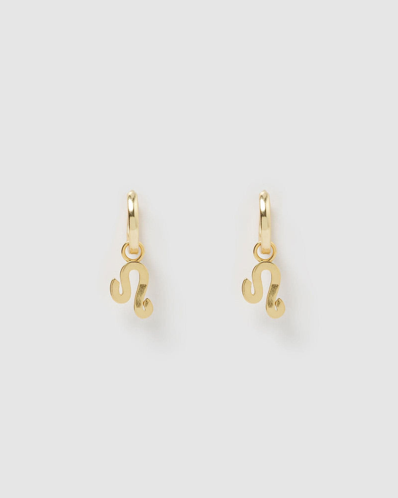 Izoa Leo Star Sign Symbol Huggie Earrings Gold