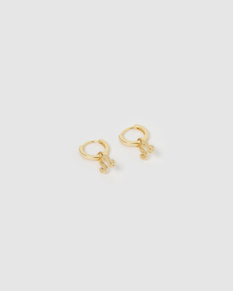 Izoa Earrings Izoa Leo Star Sign Symbol Huggie Earrings Gold IZ-STARSIGNHUG-LEO
