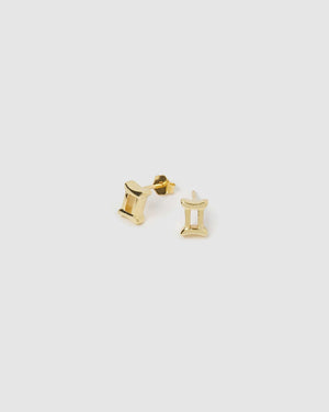 Izoa Gemini Star Sign Symbol Stud Gold