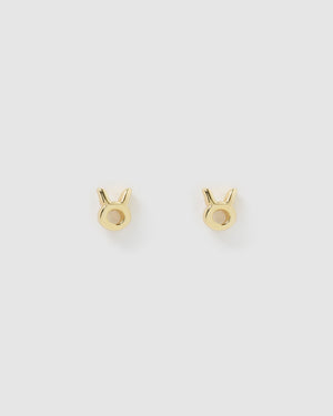 Izoa Earrings Izoa Taurus Star Sign Symbol Stud Gold IZ-STARSIGNSTUD-TAURUS