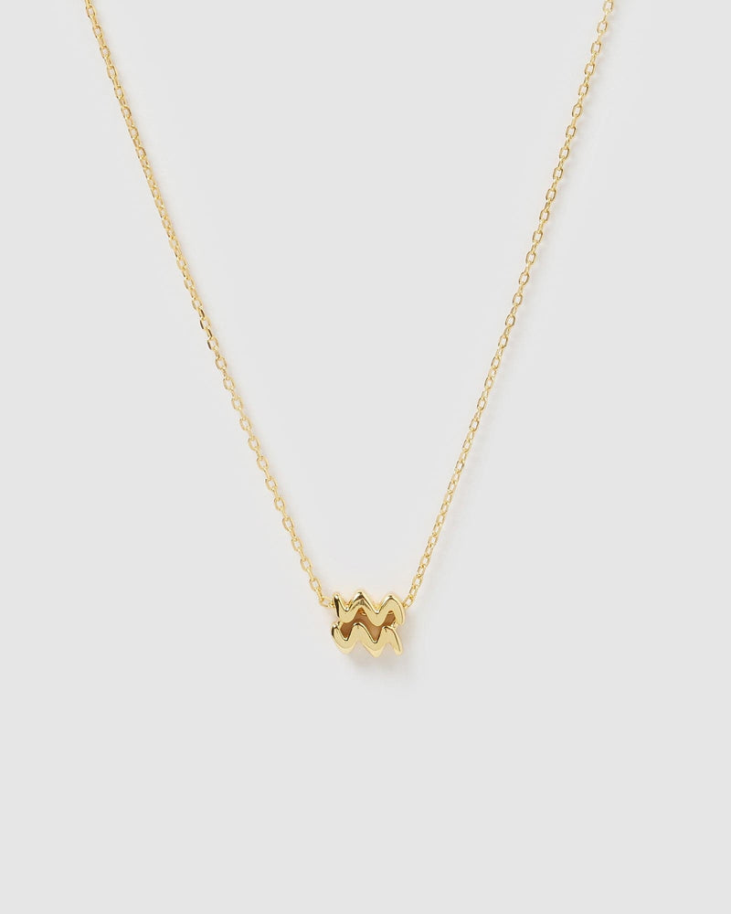 Izoa Aquarius Star Sign Symbol Necklace Gold