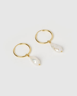 Izoa Earrings Izoa Swan Song Earrings Gold Freshwater Pearl IZ-SWANSONG-EAR