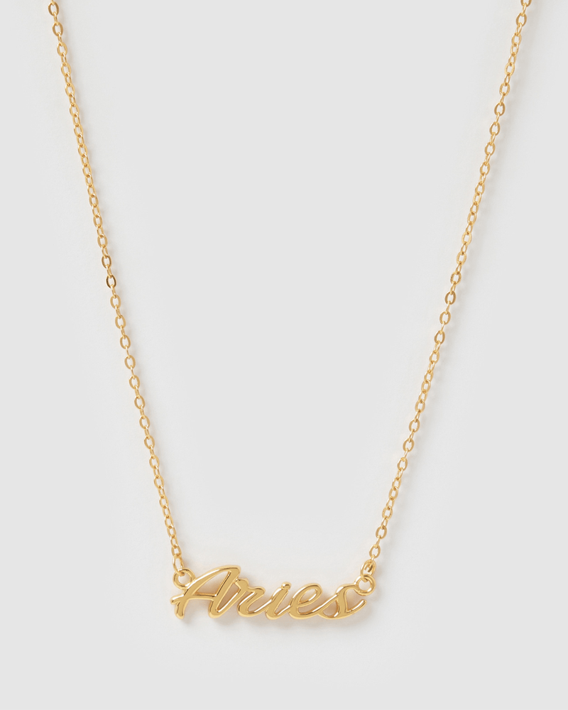 Izoa Aries Written Star Sign Necklace Gold