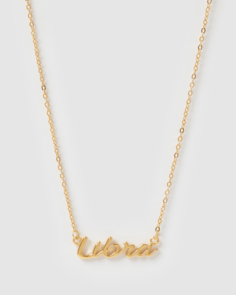 Izoa Libra Written Star Sign Necklace Gold