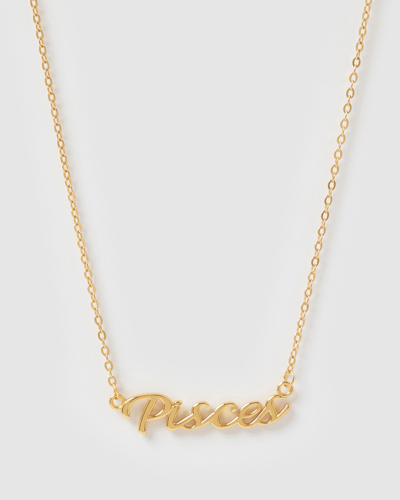 Izoa Pisces Written Star Sign Necklace Gold