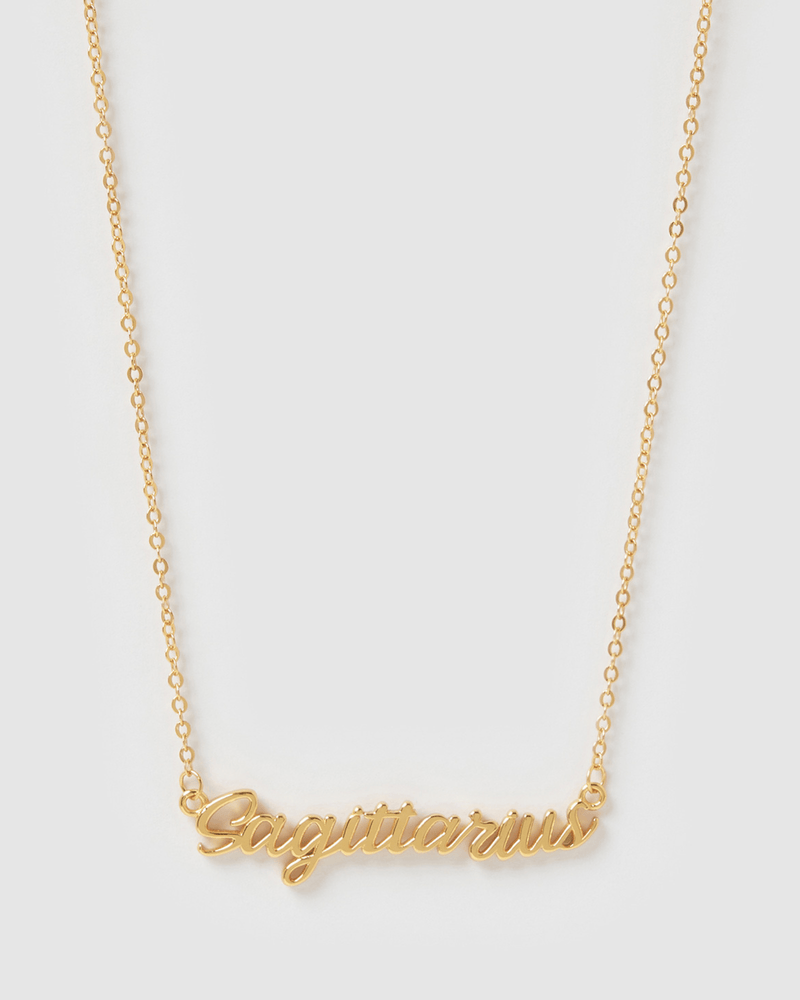 Izoa Sagittarius Written Star Sign Necklace Gold