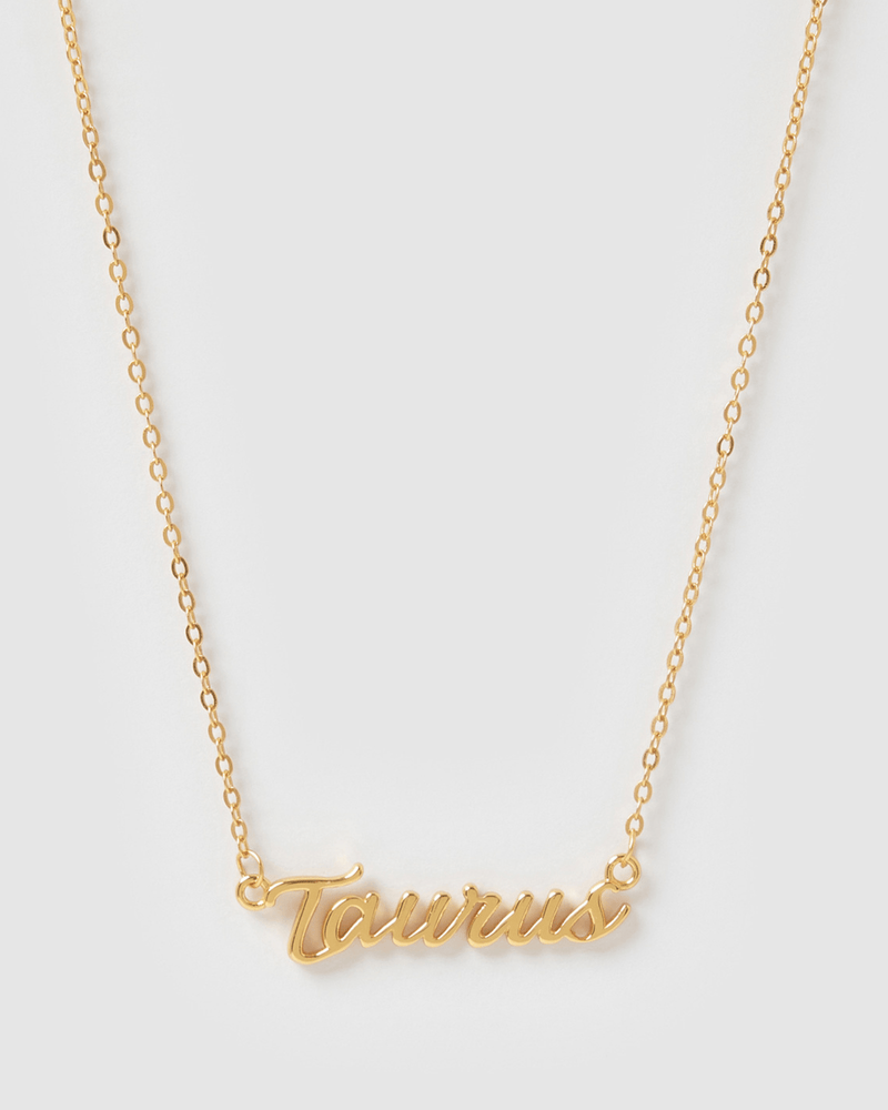 Izoa Taurus Written Star Sign Necklace Gold