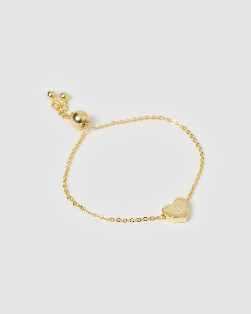 Izoa Necklaces Izoa Kids Heart Alphabet Letter J Bracelet Gold IZKIDS-HEARTLETTERBRAC-GLD-J