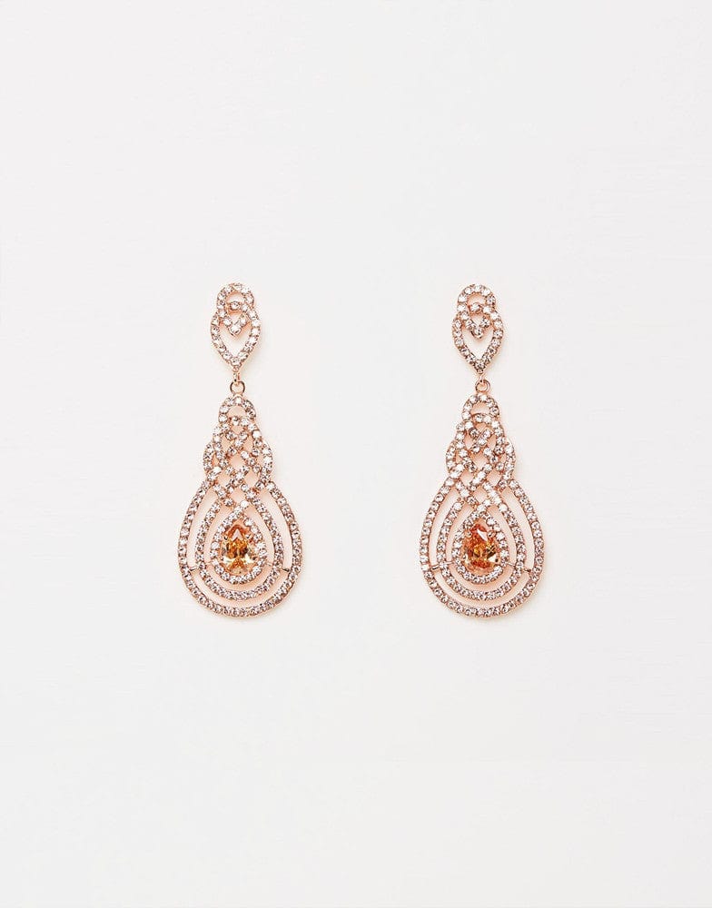 Izoa Earrings Izoa Nouveau Crystal Earrings Rose Gold Peach IZOA-EAR-1011