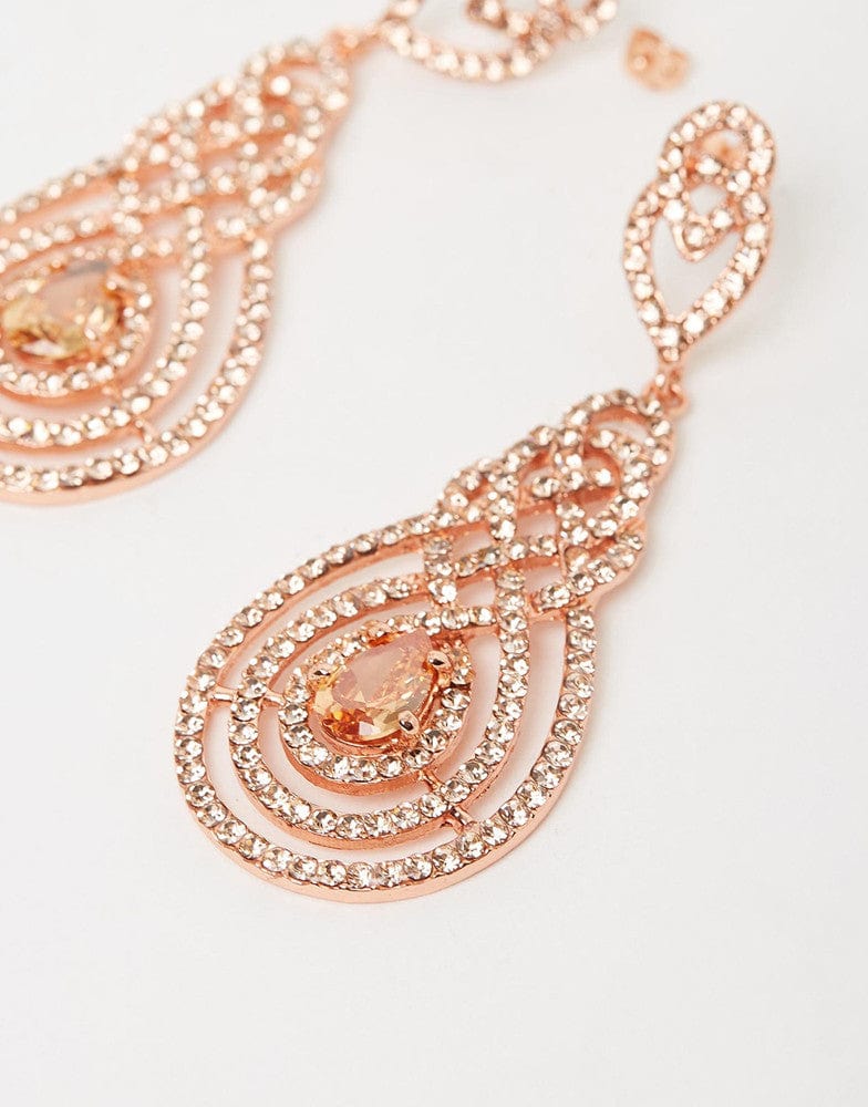 Izoa Earrings Izoa Nouveau Crystal Earrings Rose Gold Peach IZOA-EAR-1011
