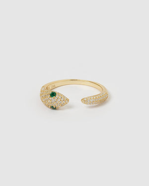 
                
                    Load image into Gallery viewer, Izoa Rings Izoa Green Eye Embellished Snake Ring Gold
                
            